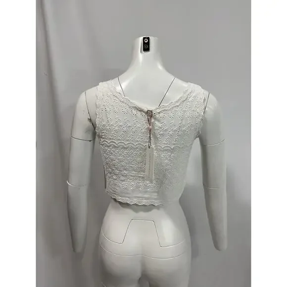 Loveshackfancy 'Luvita' White Silk Crop Top Size 4 - NWT